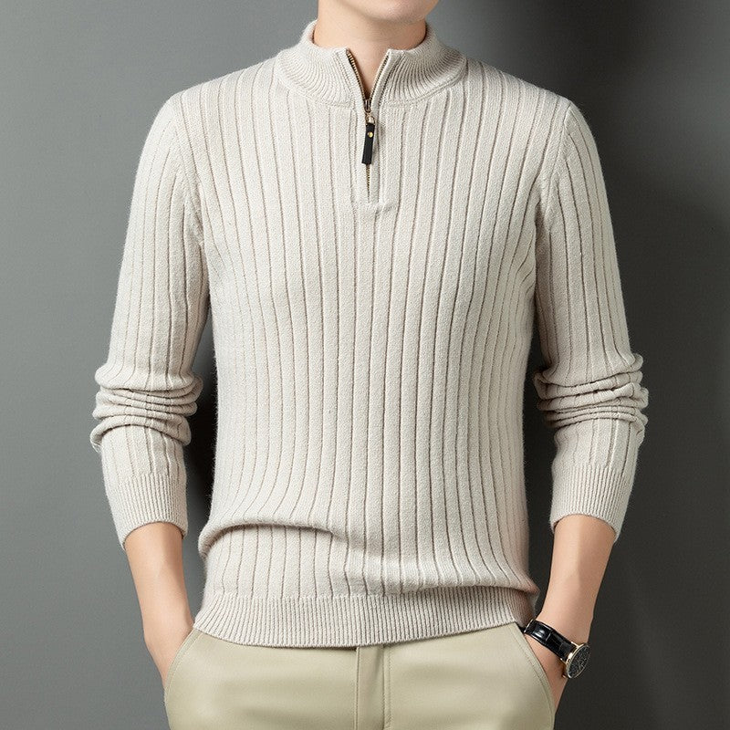 Men's knit sweater with modern stand-up collar in ribbed design Lisslune