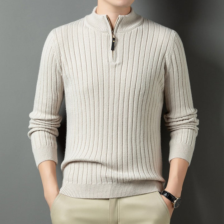 Men's knit sweater with modern stand-up collar in ribbed design Lisslune