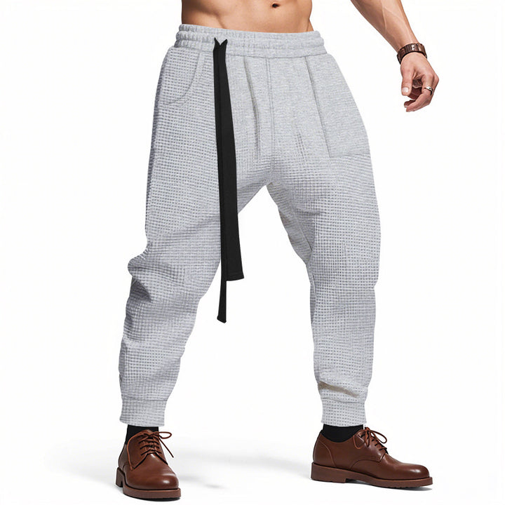 Men's Comfortable Waffle Texture Jogging Pants with Drawstring Lisslune