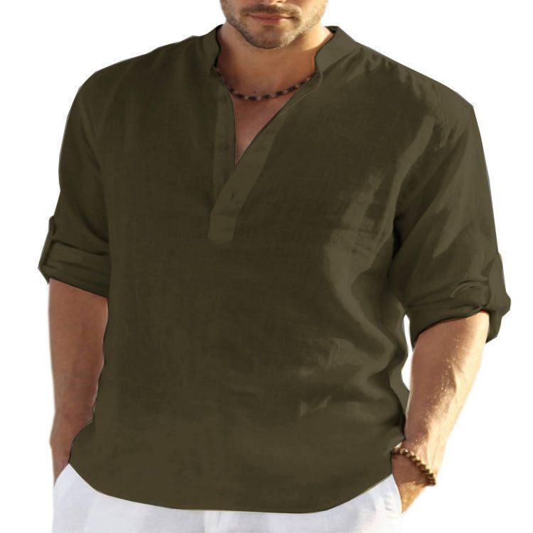Men's linen shirt with short cuffs and modern accents Lisslune