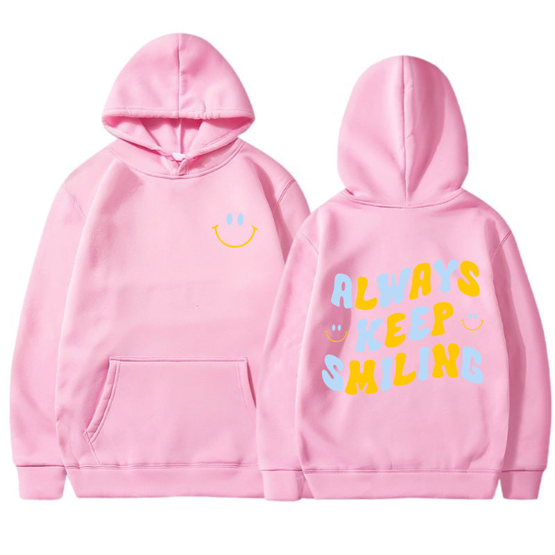 Ladies hoodie with cheerful lettering and practical kangaroo pockets Lisslune