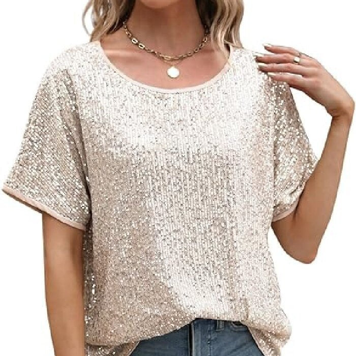 Women Glamorous Sequin Top with Wide Sleeves and Loose Fit Lisslune