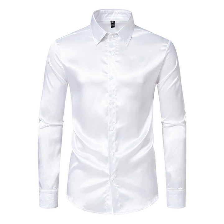 Men's Elegant Satin Shirt with Shimmering Finish and Classic Collar Lisslune