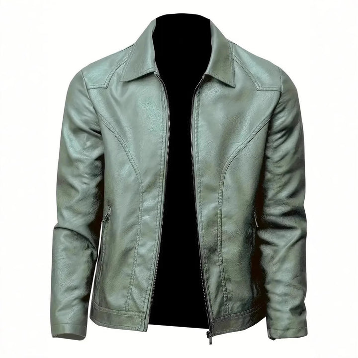 Men's Elegant Synthetic Leather Jacket with Modern Cut and Practical Pockets Lisslune