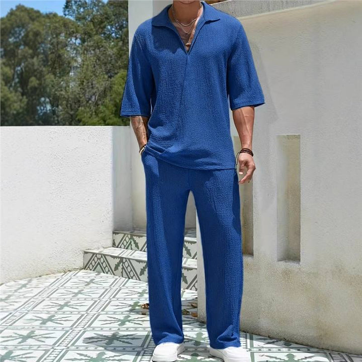 Men's casual leisure set with textured top and wide-cut trousers Lisslune