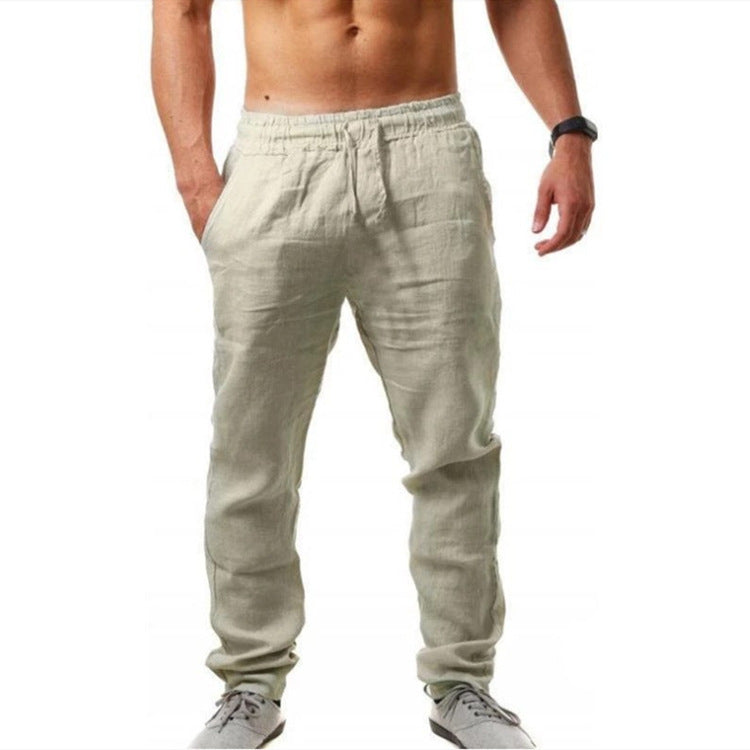 Men's Airy Linen Pants with Elastic Waistband and Practical Side Pockets Lisslune