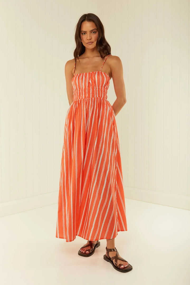 Women's maxi dress with elastic waistband and playful floral pattern Lune London