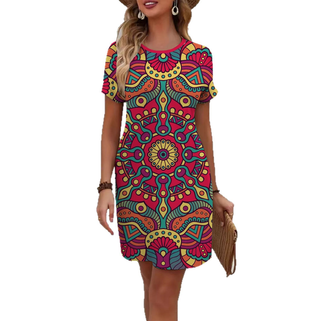 Women colorful mandala dress in casual cut Lisslune