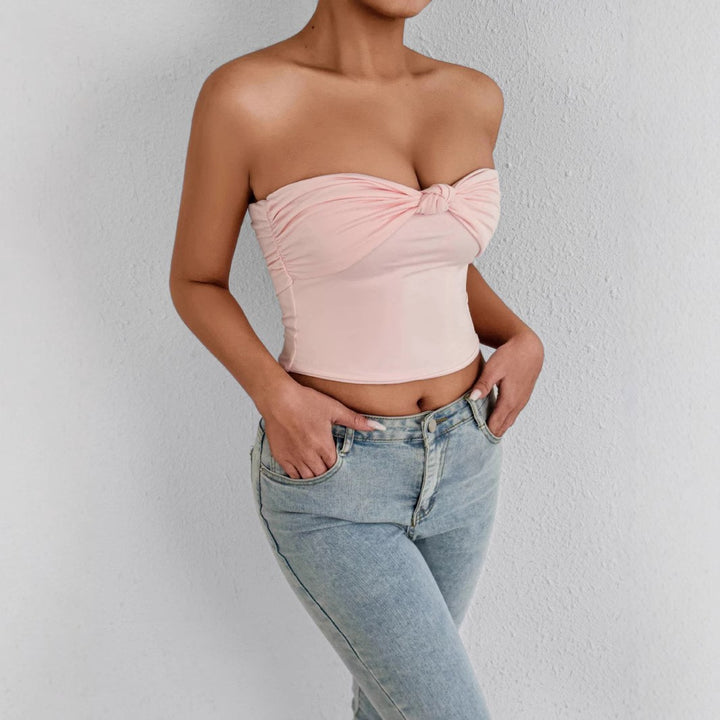 Damen Bandeau Crop-Top mit Knoten-Design Lisslune