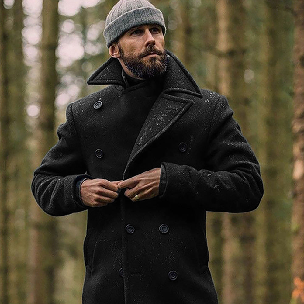 Men's classic double-breasted coat with high collar and noble fabric Lisslune