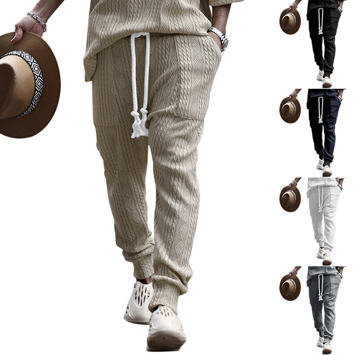 Men's chunky knit leisure suit with elastic waistband and side pockets Lisslune