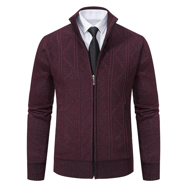 Men's cardigan with modern cable pattern and stand-up collar Lisslune