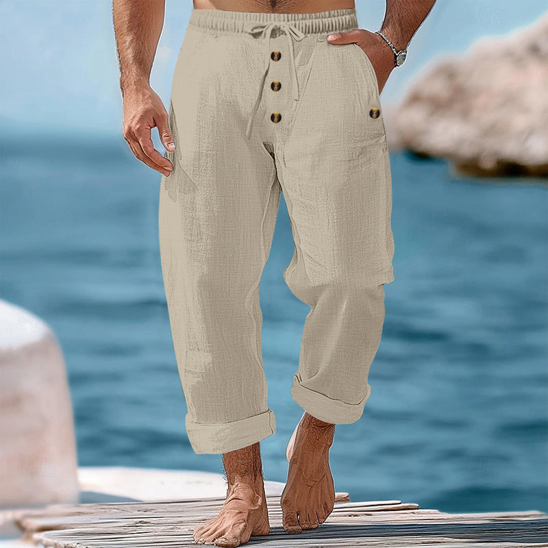 Men's casual beach shorts with elastic waistband and practical button details Lisslune