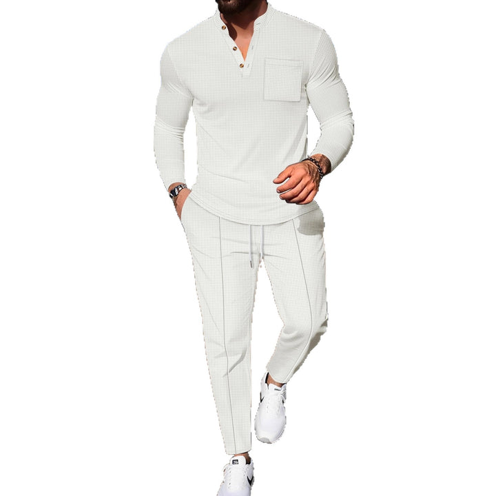 Men's stylish leisure suit set with textured top and comfortable joggers Lisslune