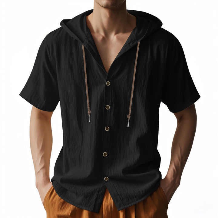 Men's casual short sleeve shirt with hood and button details Lisslune