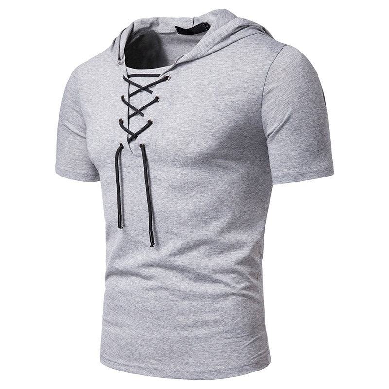 Men's hooded shirt with fashionable lacing design Lisslune