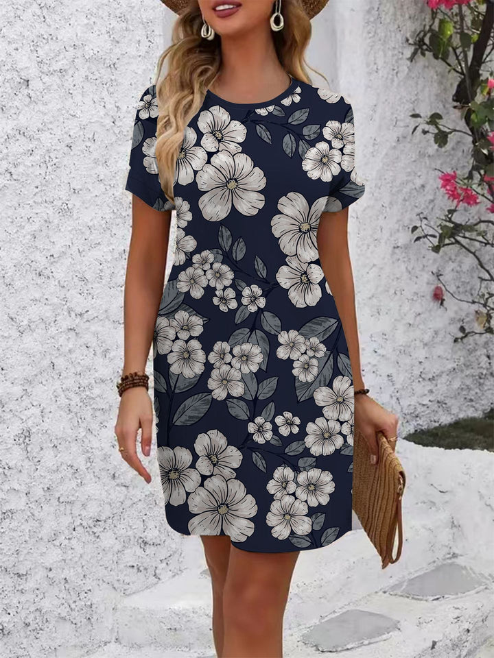Women’s short-sleeve dress with playful flamingo design and loose fit Lisslune