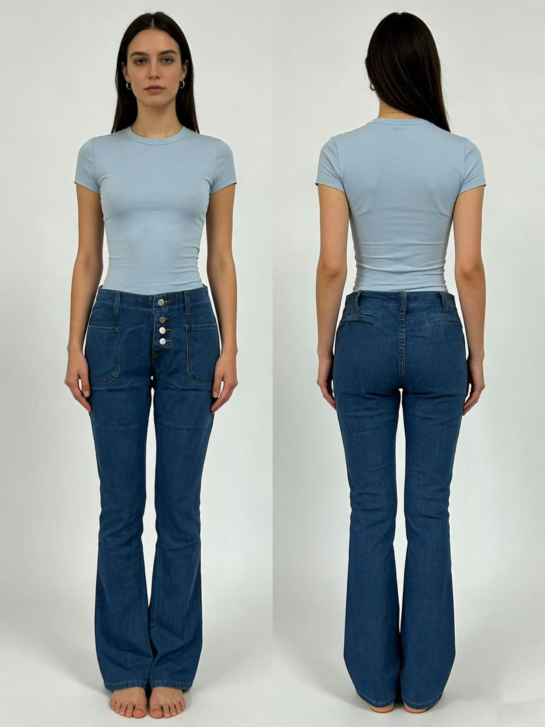 Women's Bootcut Jeans with High Waist and Button Closure Lisslune