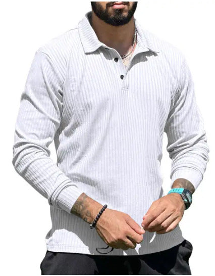Men's Long Sleeve Polo Shirt with Textured Rib Design and Modern Cut Lisslune