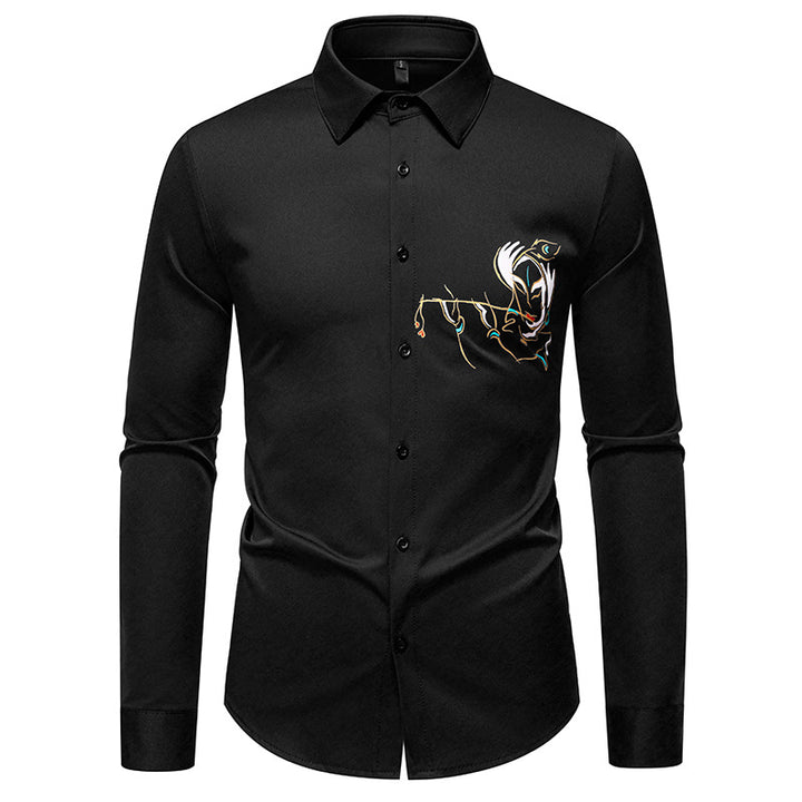 Men's Elegant Long Sleeve Shirt with Creative Embroidery Lisslune