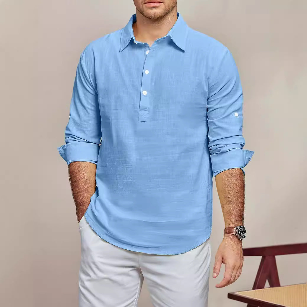 Men's casual long-sleeve shirt with button placket and fine structure Lisslune