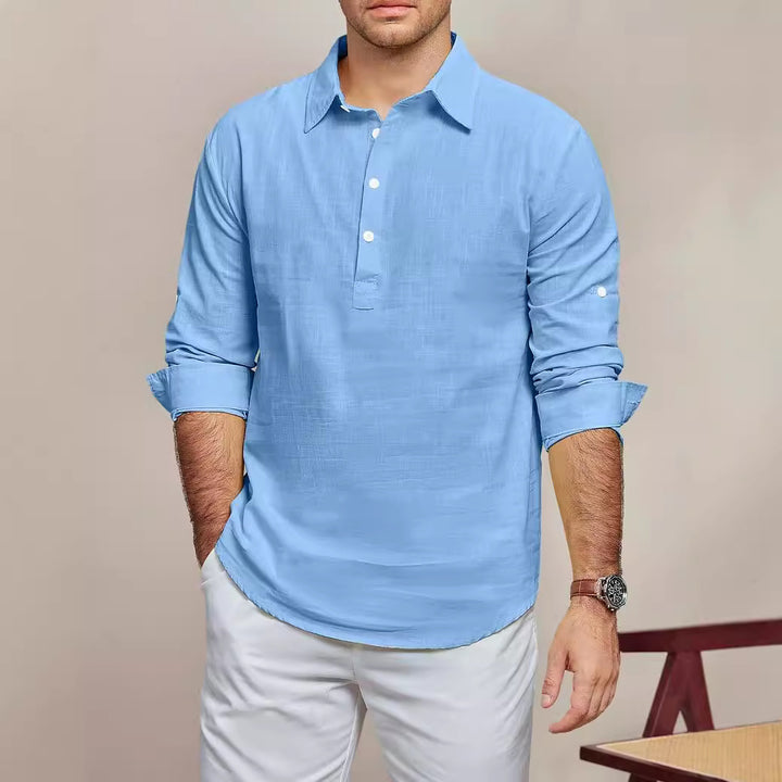 Men's casual long-sleeve shirt with button placket and fine structure Lisslune