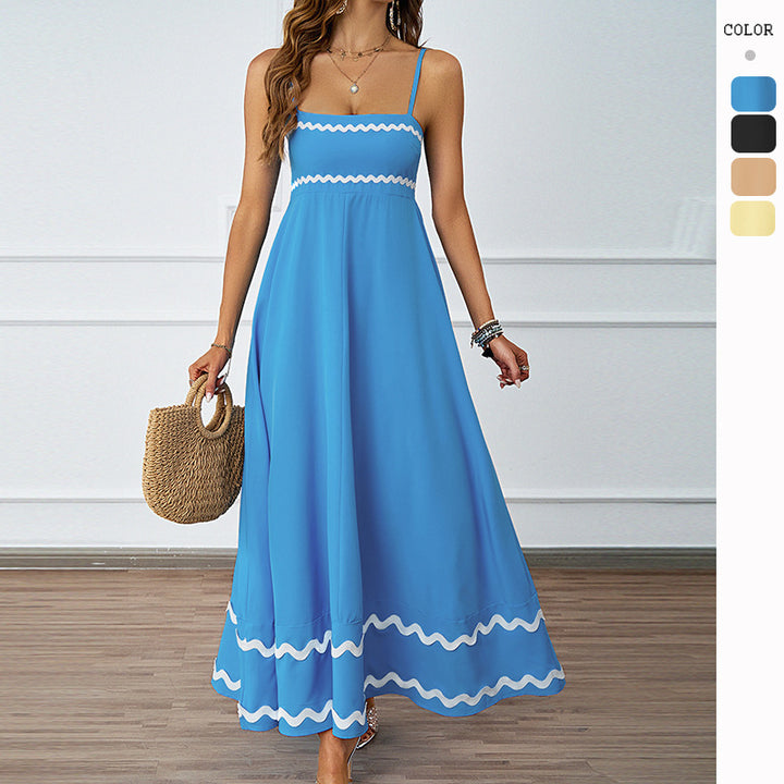 Women Long Maxi Dress with Spaghetti Straps and Decorative Hem Lisslune