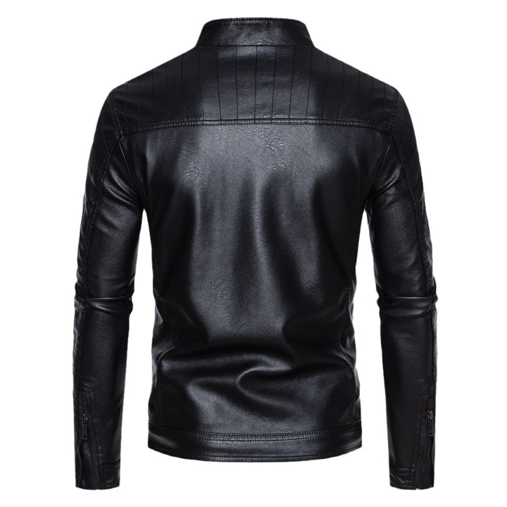 Men's leather jacket with modern stand-up collar and stylish quilted pattern Lisslune