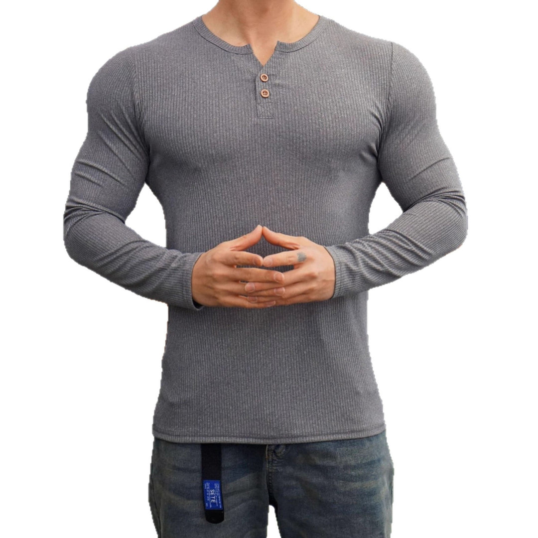Men's long-sleeve shirt with ribbed texture and button placket Lisslune