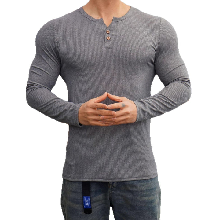 Men's long-sleeve shirt with ribbed texture and button placket Lisslune