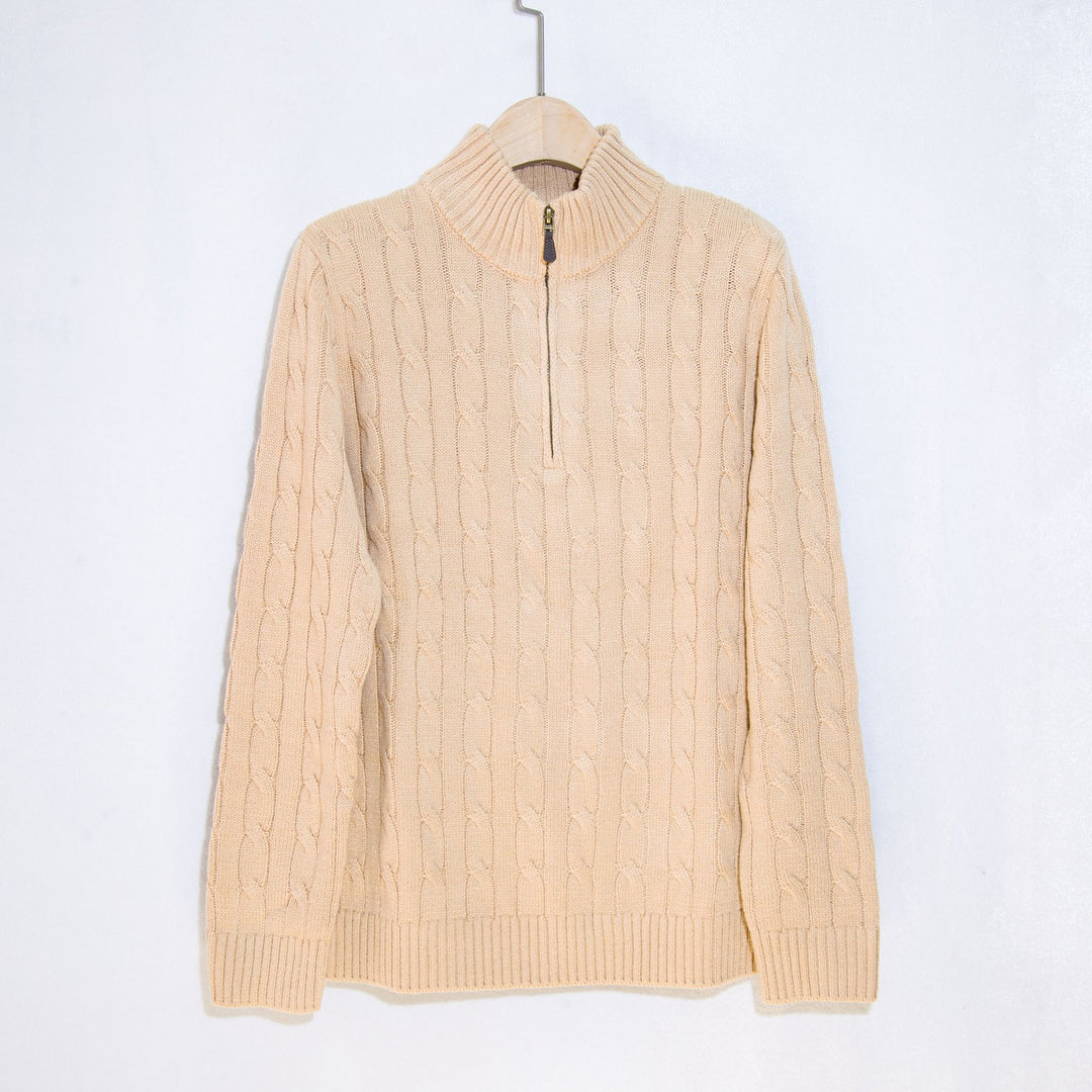Men's elegant knit sweater with half zipper and cable knit pattern Lisslune