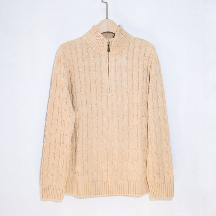 Men's elegant knit sweater with half zipper and cable knit pattern Lisslune