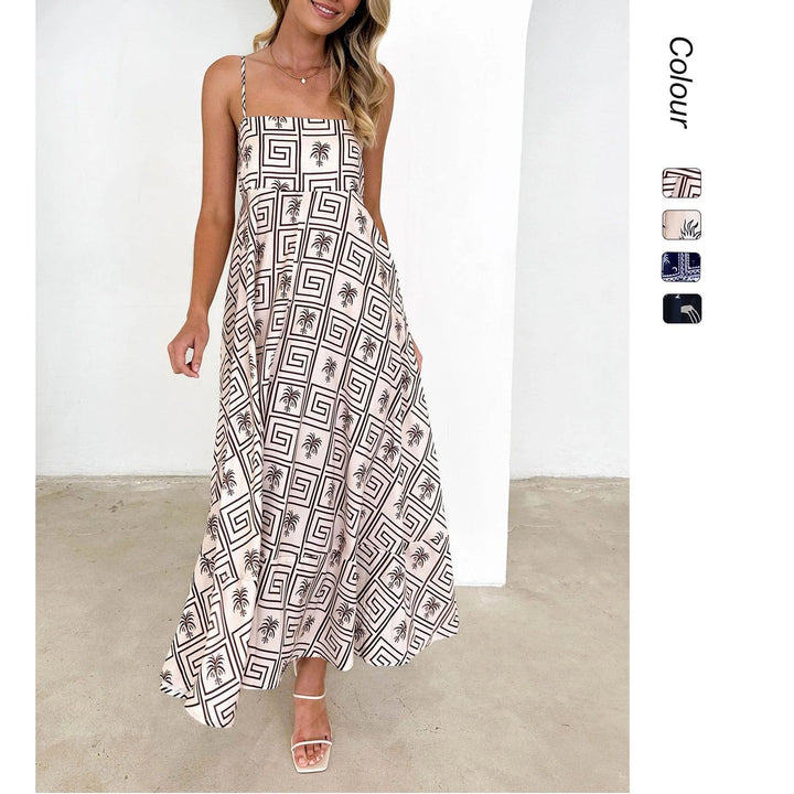 Women's Bohemian Maxi Dress with Playful Print and Airy Silhouette
