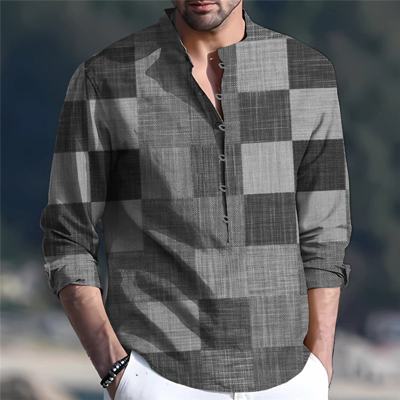 Men's long-sleeve shirt with creative patchwork design Lisslune