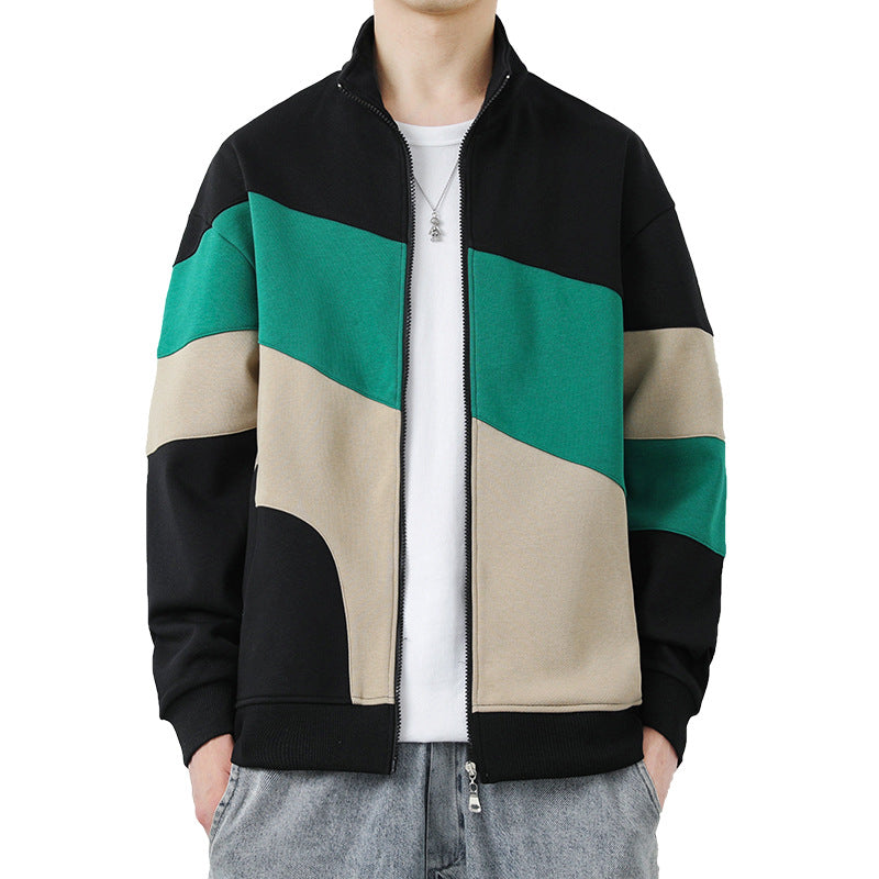 Men's sporty quilted jacket with high collar and stylish color blocks Lisslune