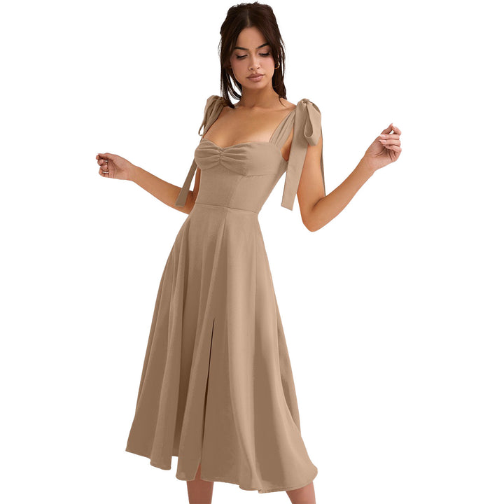 Women's maxi dress with adjustable straps and side slit Lune London