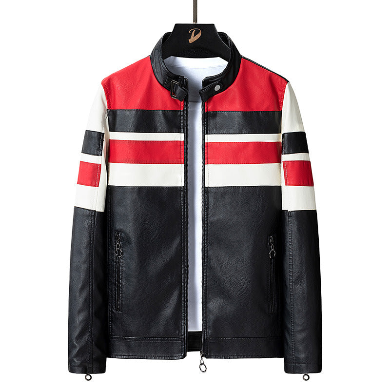 Men's synthetic leather jacket with sporty design and contrasting stripes Lisslune