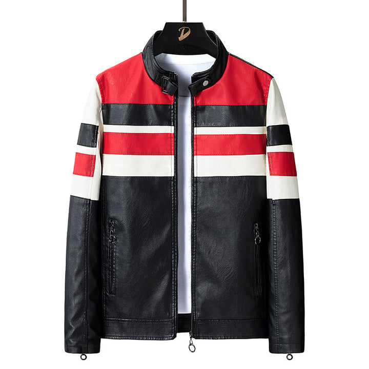 Men's synthetic leather jacket with sporty design and contrasting stripes Lisslune