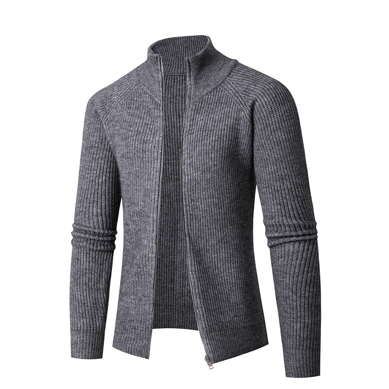 Men's cardigan with high collar and fine rib structure Lisslune