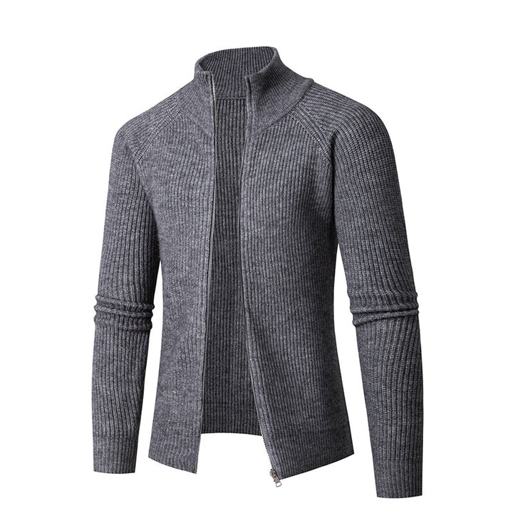 Men's cardigan with high collar and fine rib structure Lisslune