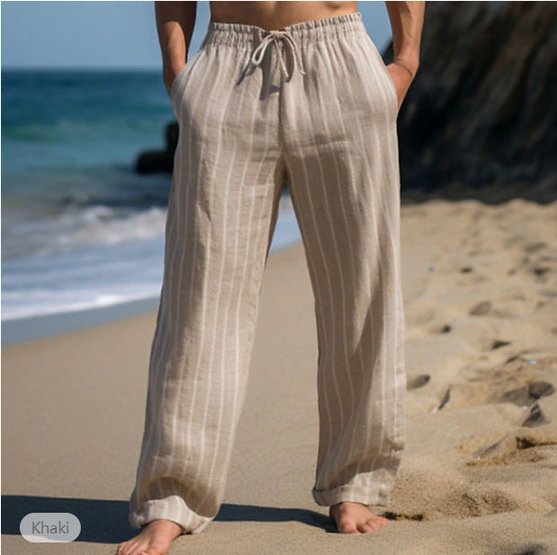 Men's Casual Linen Pants with Elastic Waistband and Side Pockets Lisslune