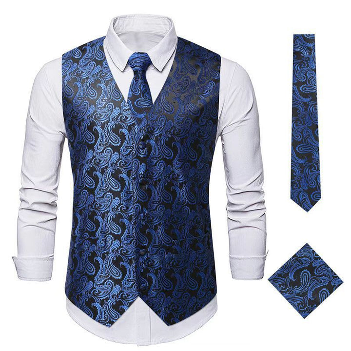 Men's elegant vest suit set with matching tie and pocket square Lisslune