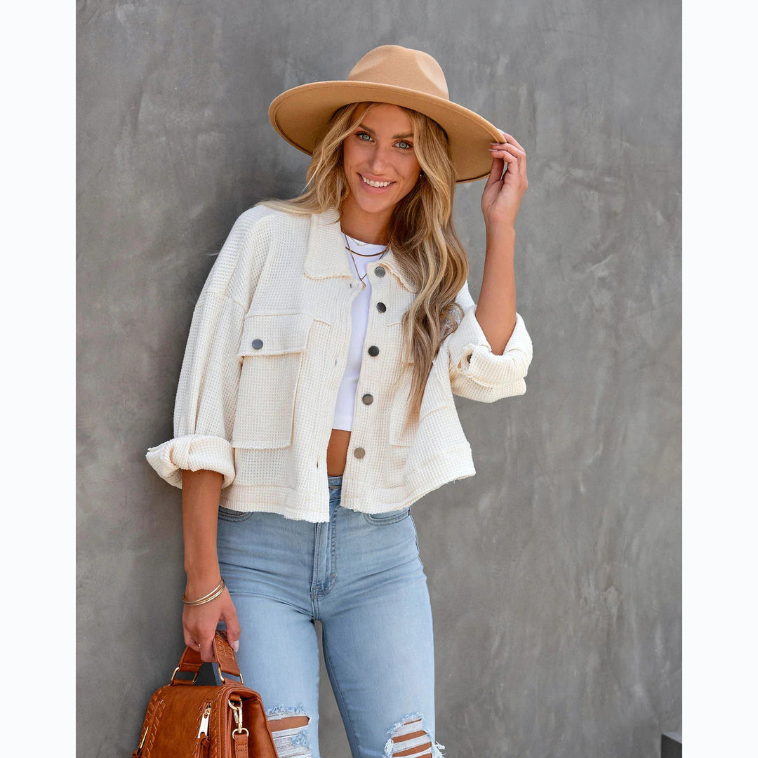 Women's Fashion Short Jacket with Unique Structural Pattern and Practical Pockets Lune London