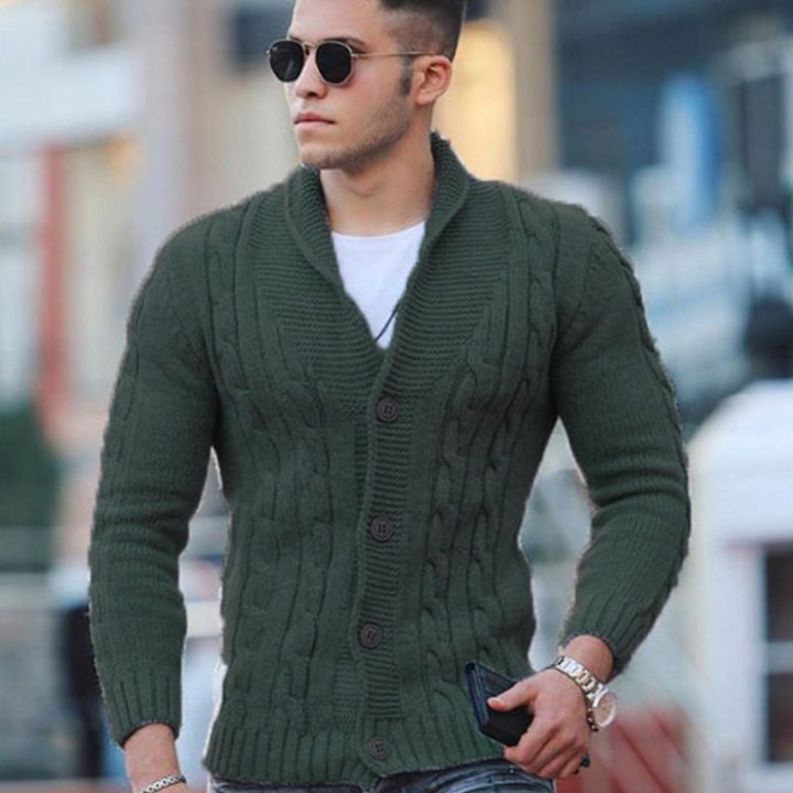 Men's cardigan with unique cable pattern and trendy shawl collar Lisslune