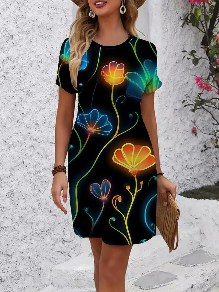 Women's comfortable casual dress with vibrant floral pattern and loose fit Lisslune