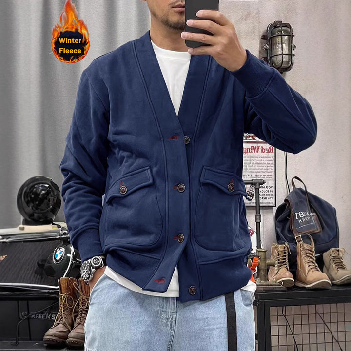 Men's fashionable fleece jacket with practical pockets and elegant button placket Lisslune