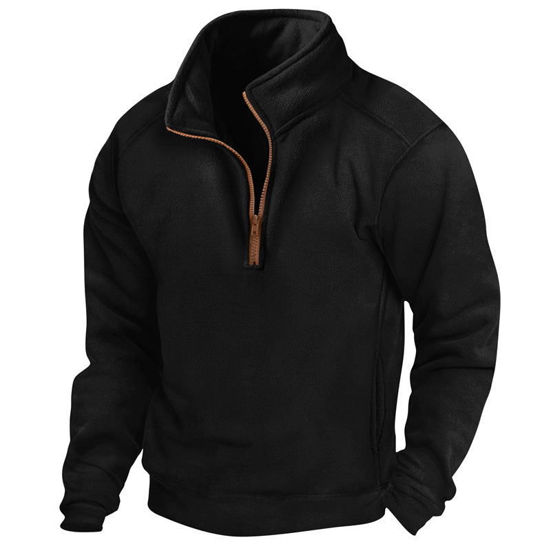 Men's fleece pullover with half zipper and textured design Lisslune