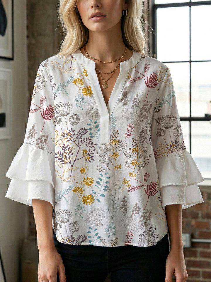 Women's blouse shirt with voluminous sleeves and floral pattern Lisslune