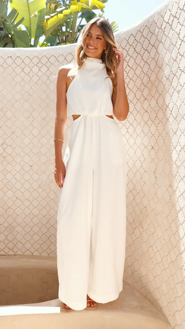 Women's jumpsuit with side cut-outs and comfortable wide-leg design