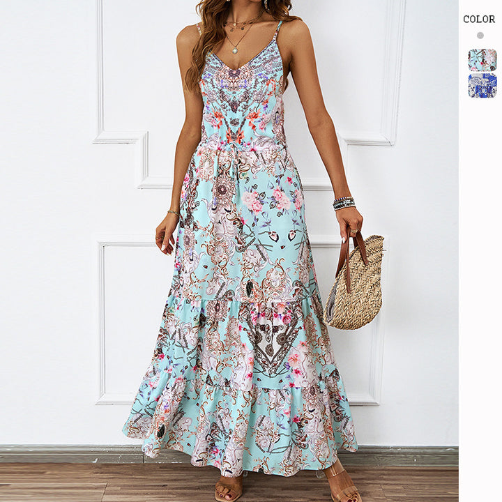 Women’s maxi dress with airy straps and floral pattern Lisslune